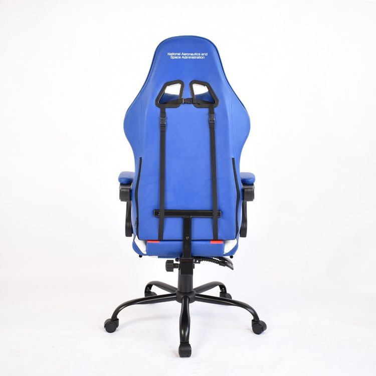 NASA Discovery Gaming Chair, Faux Leather, Height Adjustable, High Density Foam, Recline Mechanism - White/Blue/Red