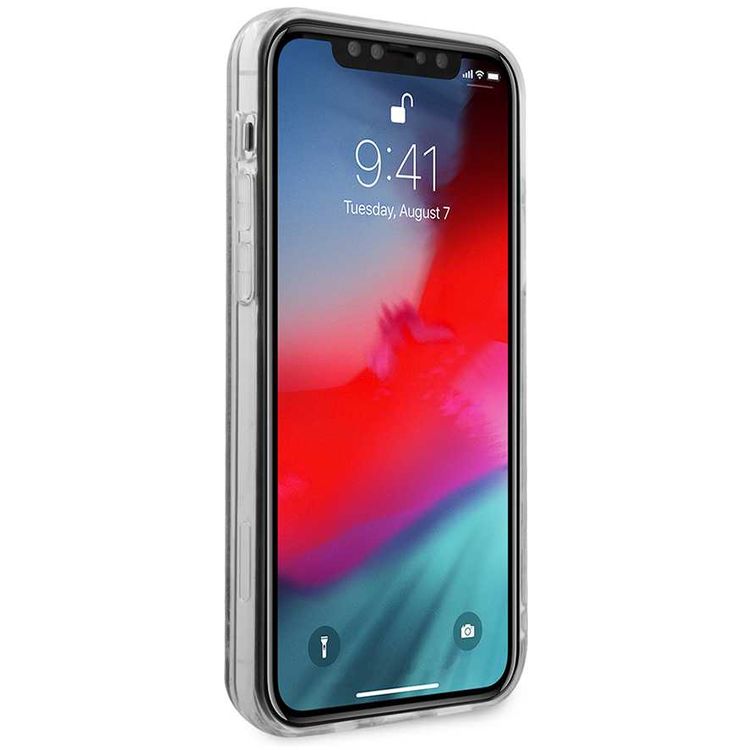CG Mobile Karl Lagerfeld Liquid Glitter Case Mirror with Multicolor Glitter for Apple iPhone 12 / 12 Pro (6.1") Suitable with Wireless Chargers Officially Licensed - Silver