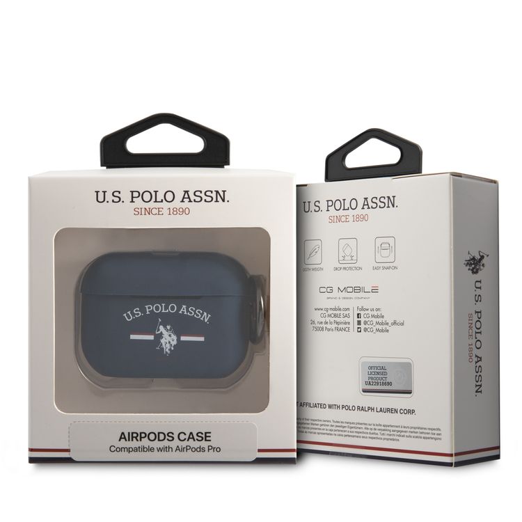 CG Mobile U.S.Polo Assn.Silicone Horses Flag Case for Airpods Pro, Scratch Resistant, Shock Absorption & Drop Protection Cover Officially Licensed - Navy