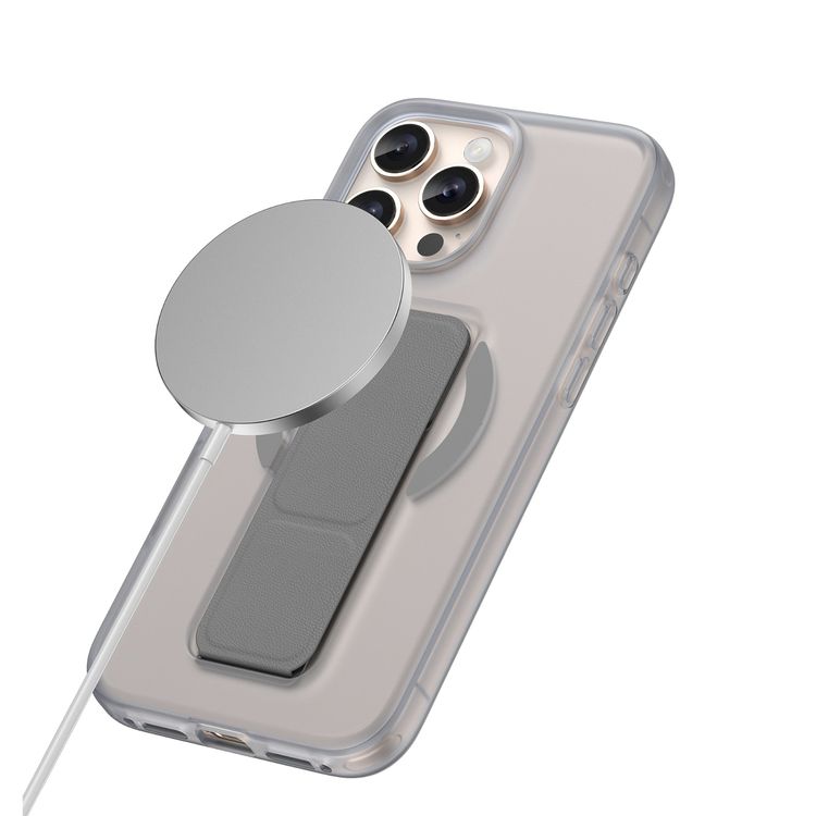 Green Lion Grip 360 MagSafe Case for iPhone 16 Pro with Leather Grip Strap, Camera Protection, Multi Functional Design, Scratch Resistant, Foldable Stand - Gray