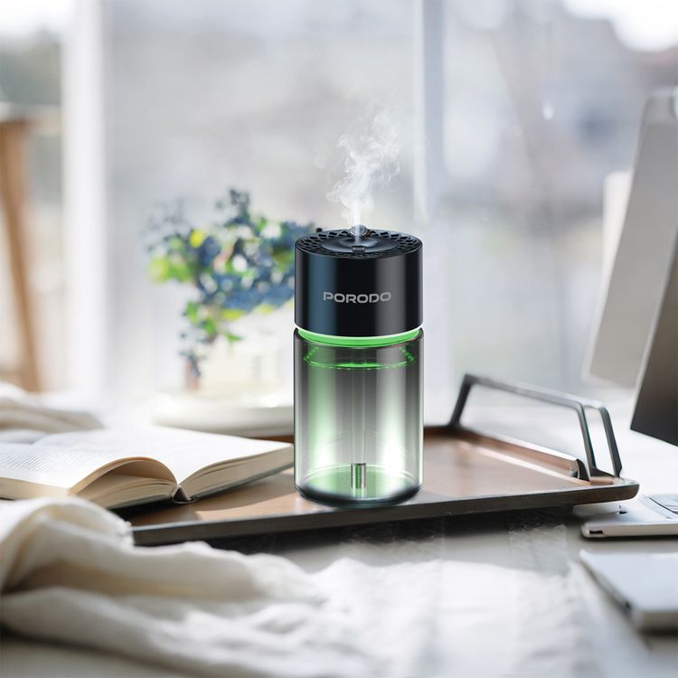 Porodo Valencia Smart Aroma Diffuse with Ambient Lighting, 120mL Bottle Capacity, 300mAh Battery Capacity, Type-C Charging Port, Smart Sensor, 5 Spray Modes - Black