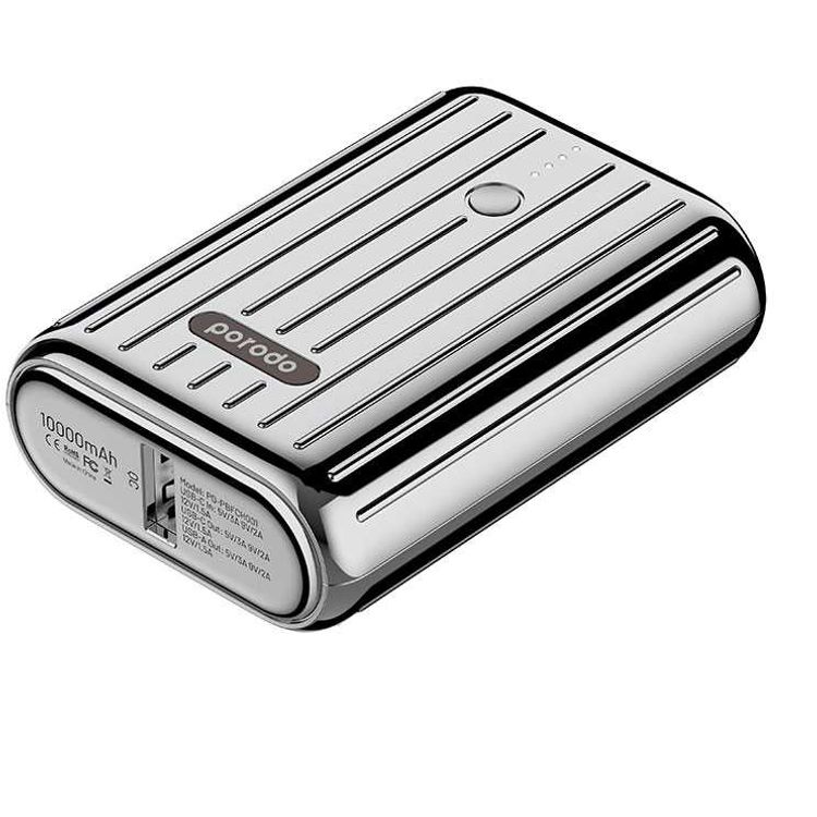 Porodo Power Bank 10000mAh QC3.0 with PD 20W, Dual Output, 3.5H Charging Time, Unique Design, Portable, Fast Charging  - Silver