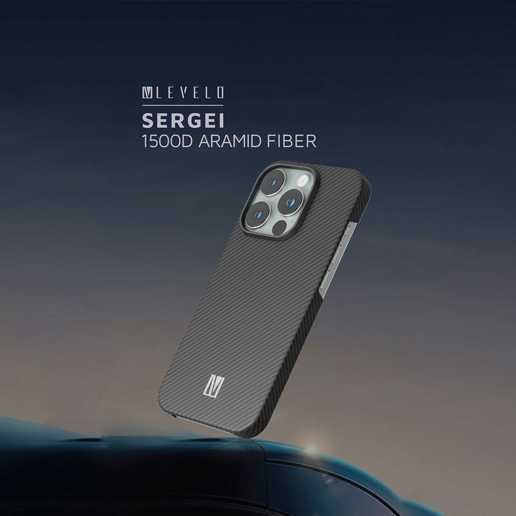  Levelo Sergei 1500D Aramid Fiber Case for iPhone 15 Pro, MagSafe Compatible, Shock-Proof Edges, Slim & Lightweight Design - Black