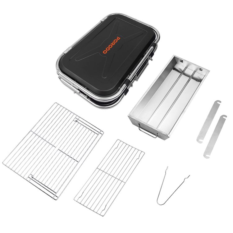 Porodo Lifestyle Portable Folding BBQ Grill with Steel Cooking Mesh, 17-inch Grilling Area, Camping Trip, Backyard Parties & Beach Outings, Easy to Clean, Quick Setup - Black