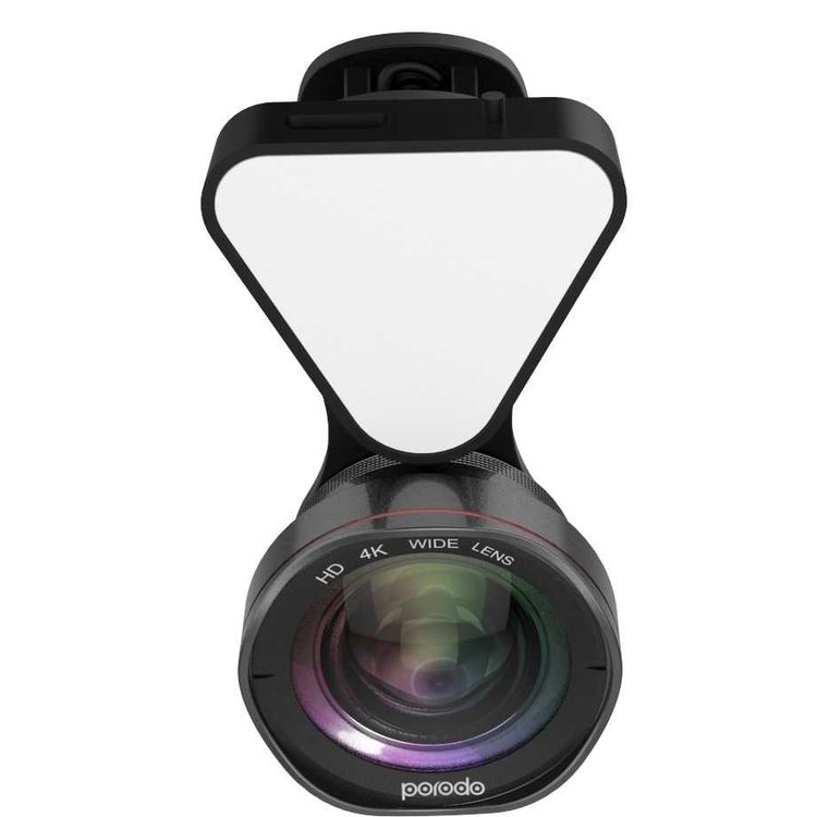 Porodo 3 in 1 Phone Camera Lens with Detachable Flash 3 Level Brightness - Adjustable Angle - 0.6x Wide Angle Lens - 15x Macro Lens - Dual Lens Suitable for Smartphones - Black