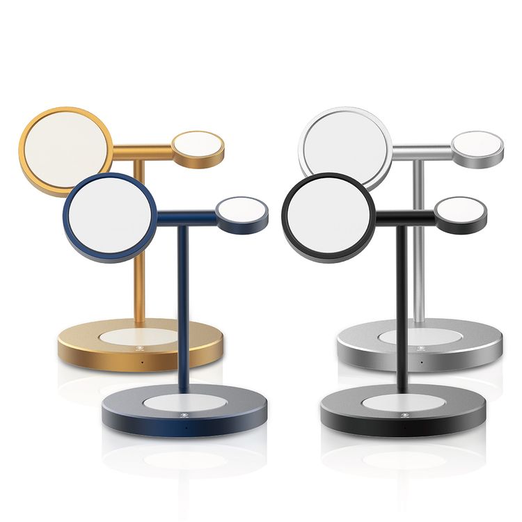 Green Lion 3-in-1 Wireless Charger with 15W Maximum Wireless Output, Aluminum Alloy Material, 2.5W Watch Output, Built-in Safeguards, Simultaneous Charging, Wide Compatibility - Black