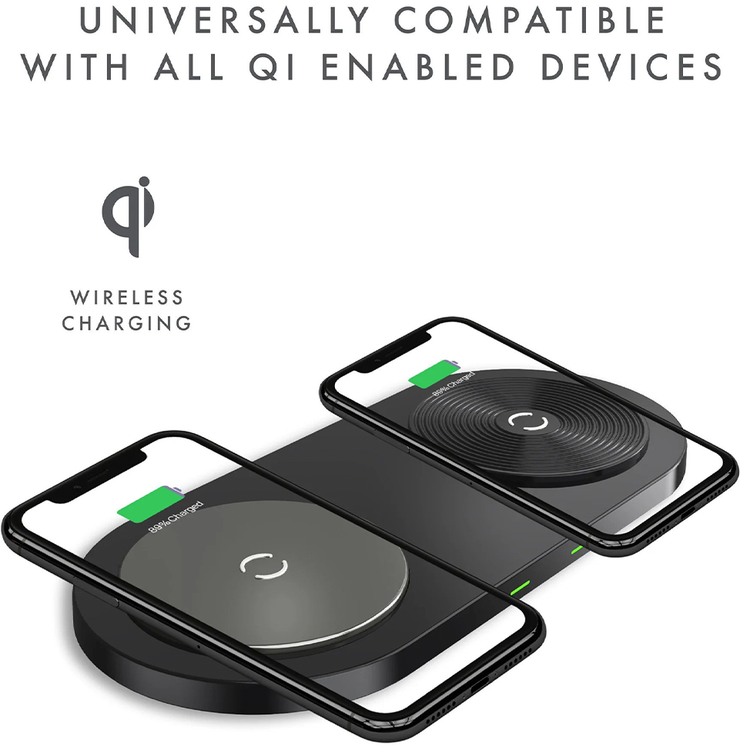 Powerology Dual Wireless Powerpad 15W Charger, Charge 2 Devices - Black