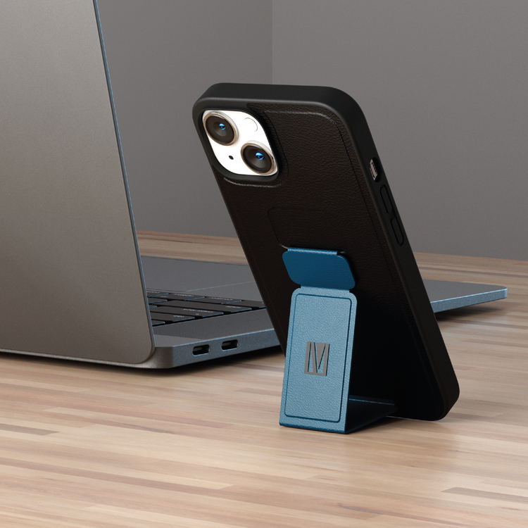 Levelo Morphix Gripstand PU Leather Case for iPhone 14 - Pacific Blue