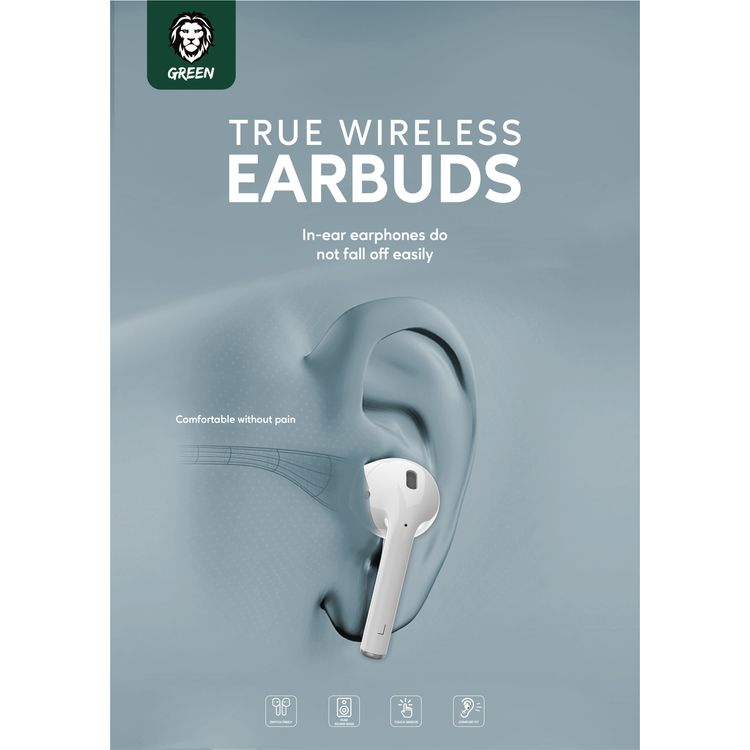 Green Lion True Wireless Bluetooth Earbuds, IPX5 Waterproof, Bluetooth Version 5.2, Built-in Microphone & Charging Case, Pure Sound Bass, Touch Sensor, Comfort Fit, Free Berlin Protective Case - Black
