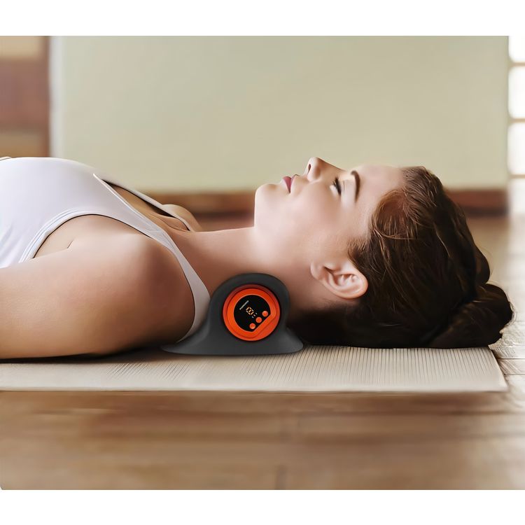 Porodo Tri-Mode Heated Cervical Pillow Massager with 3 Wave Gears, 3 Vibration Levels, Remote Controller, Magnetic Comfort Points, Warm Wave Board - Black