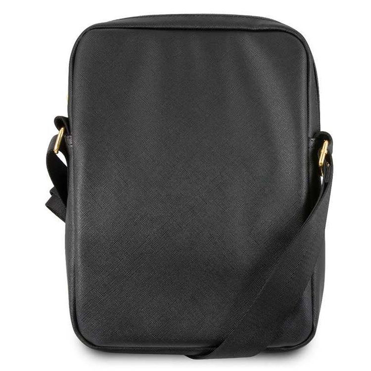 GUESS Saffiano PU 10" Tablet Bag with Adjustable Shoulder Strap, Synthetic Leather Material, Double-Sided Zippers - Black