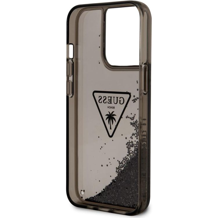 Guess Liquid Glitter Case with Triangle  Translucent Logo - Black - iPhone 15 Pro