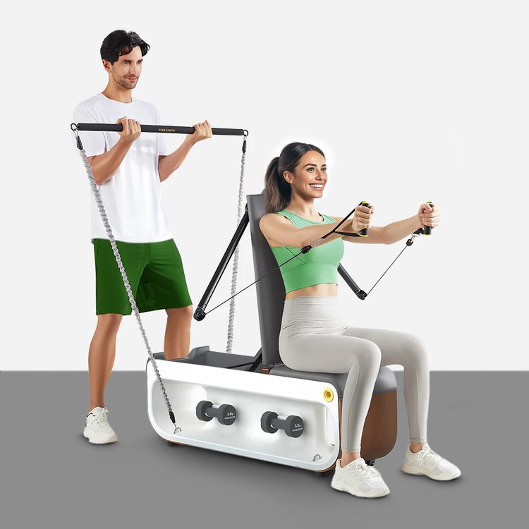 Green Lion Multifunctional Fitness Bench with Leather Sofa, 150kg Capacity, Built-in Wheels, 3kg Dumbbells ×2, Agile Boxing Ball, 10kg Resistance Ropes x2, 20kg Resistance Ropes x2, Dumbbell Row, Bench Press, Cable Crossover, Reverse Push, Ingenious Design - Gray