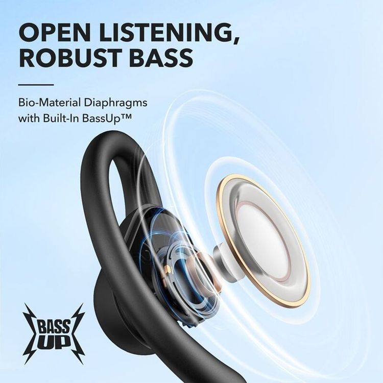 Soundcore V30i Open-Ear Earbuds, Deep Bass, Sweatproof, Dynamic Driver Type, 10 m Bluetooth Range, 12 Hours Play Time, 36 Hours Battery Life - Black