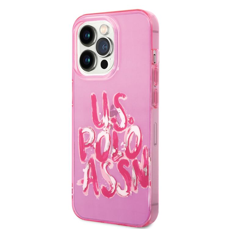 USPA PC/TPU Tranparent Case With Graffiti Logo For iPhone 14 Pro - Pink