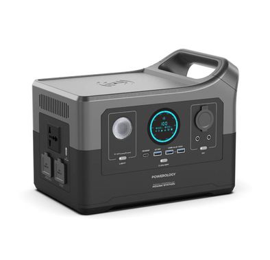 Powerology 700W Smart Power Generator with 200W Solar Recharge & 100W Power Delivery, 15W Wireless Charging Output, Smart Battery Management System, iOS & Android Compatible, Built-in Flashlight, Portable Design - Black