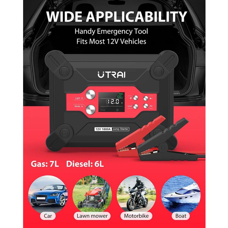 UTRAI Jstar 6, 24000mAh 1800A Jump Starter With Air Compressor, 12V Jump Start Output, Max 120 PSI Air Compressor